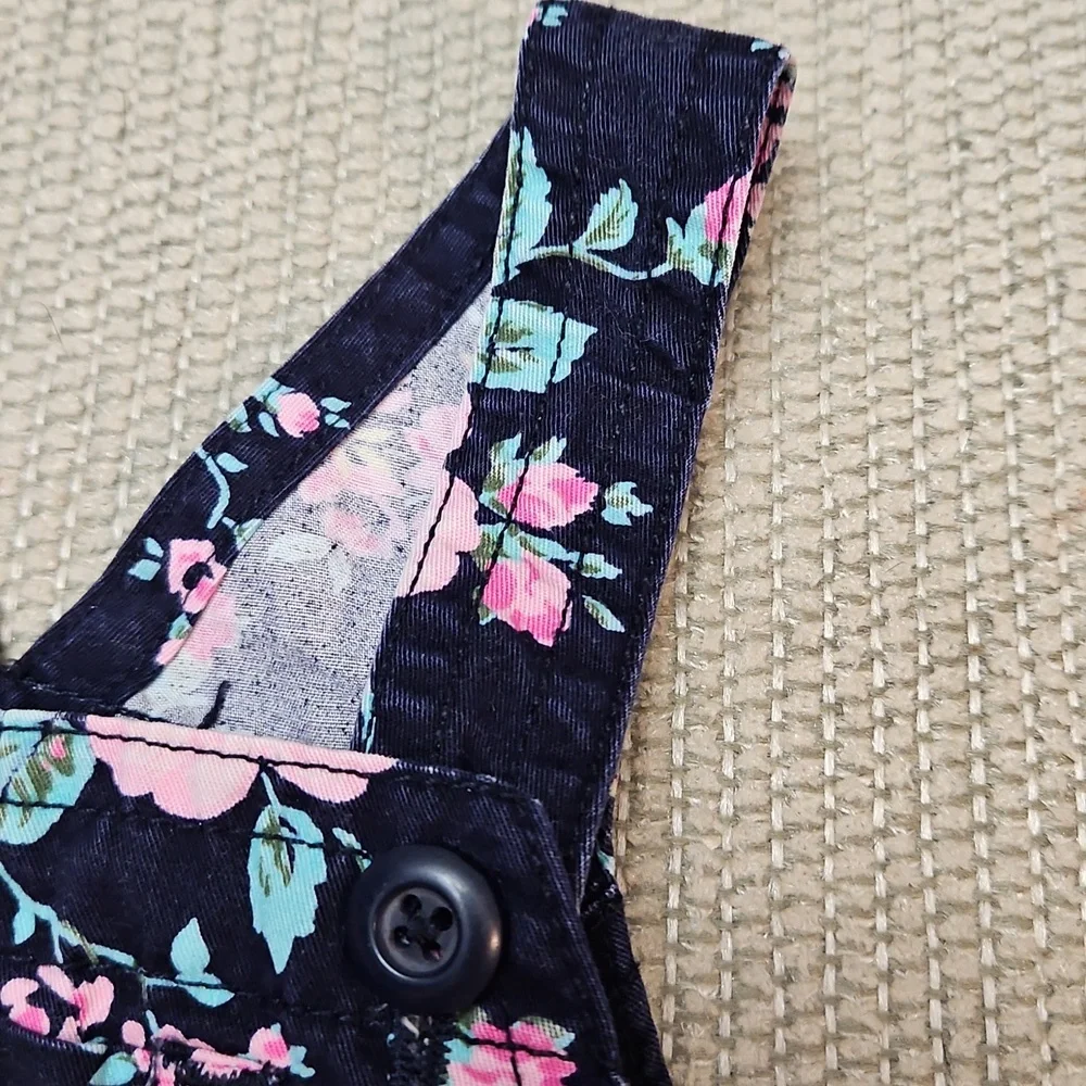 OshKosh B'gosh Girls Floral Overall Dress Jumper 18 Months Vestbak Navy Pink